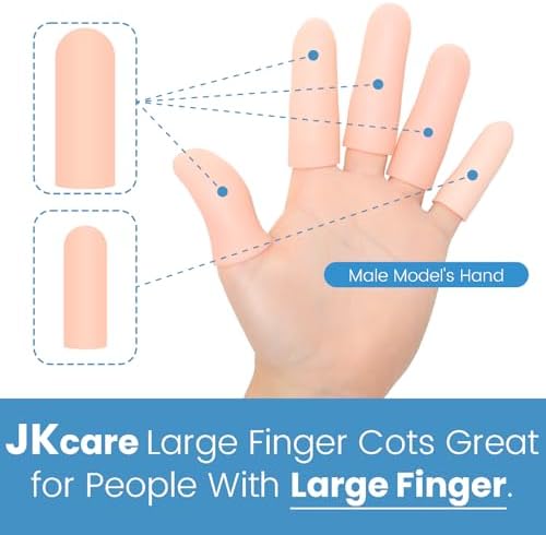 JKcare Large Finger Cots, 10 Pack Silicone Finger Sleeves Support for Trigger Finger & Arthritis - Covers Protector for Cracked, Corn & Callus Pain Relief