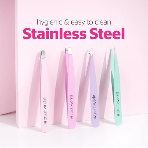 Brushworks HD 4 Piece Combination Tweezer Set - Pastels