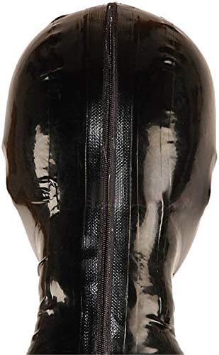 Black Latex Hood Back Zipper Open Face for Catsuit Rubber Mask Club Party Wear