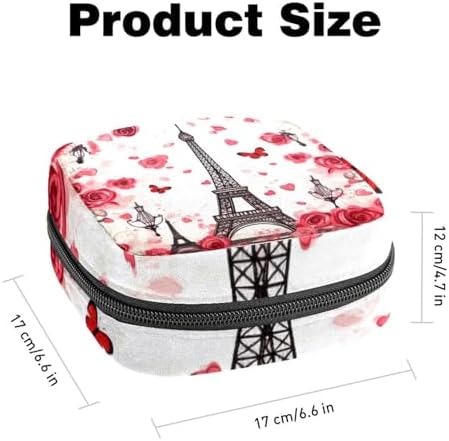 Sanitary Napkin Storage Bag, Zipper Period Pouch for Teen Girls Women, Portable Menstrual Tampons Collect Bags Eiffel Tower Love Heart