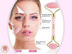 Premium Certified Luxury 100% Authentic Rose Quartz Pink Roller & Gua Sha Set for Anti-Aging Skin Care, Muscle Relaxation, Fine Line Reduction, and Eye Puffiness Relief
