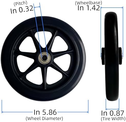 2Pcs 6 Inch Black Wheels for Walker - Universal Hard Rubber Walker Wheels Replacement, Fit Drive Rollator & Wheelchair Wheel, All-Floor Safe Rolling, Essential Walker Accessories