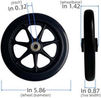 2Pcs 6 Inch Black Wheels for Walker - Universal Hard Rubber Walker Wheels Replacement, Fit Drive Rollator & Wheelchair Wheel, All-Floor Safe Rolling, Essential Walker Accessories