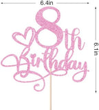 Happy 8th Birthday Cake Topper，Anniversary Party/Boy or Girl Eight Year Old Birthday Party Supplies Pink Glitter