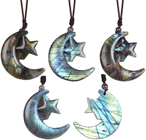 Nupuyai Hand-Carved Natural Labradorite Necklace for Unisex, Irregular Healing Labradorite Crystal Stone Pendant with Adjustable Cord, 18-31"