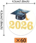 60 PCS Edible 2026 Graduation Cap Cupcake Toppers Wafer Paper Class of 2026 Cake Decorations Edible Congrats Grad Cap Cupcake Picks for 2026 Graduation Theme Party Food Decorations Supplies Gold