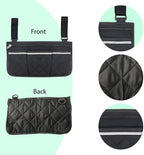 Wheelchair Side Bag with Reflective Stripe, Armrest Storage Pouch Organizer, Walker Accessory Pocket for Rollators Mobility Scooters, Black