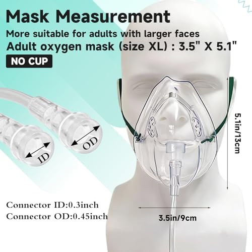 3 Pack Oxygen Masks for Face Adult, XL Size Oxygen Mask with 6.6' Ft Tubing and Adjustable Elastic Strap- NO Cup-White