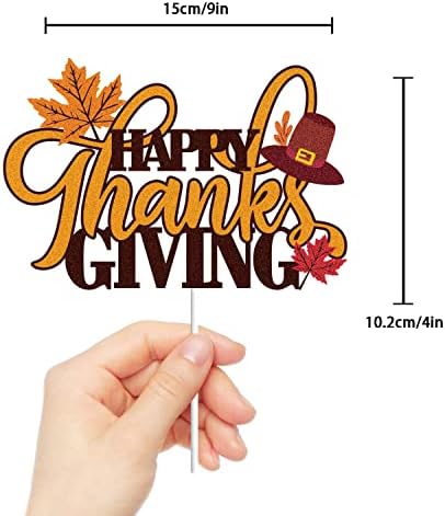 Happy Thanksgiving Cake Topper Happy Fall Day Autumn Fall Harvest Maple Pumpkin Give Thanks Friends Party Decorations Supplies