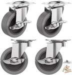 3 Inch Caster Wheels, Casters Set of 4, Heavy Duty Caster with Brake, Locking Castors with Rubber Wheel，Plate Swivel Caster Wheels for Furniture Cart and Workbench