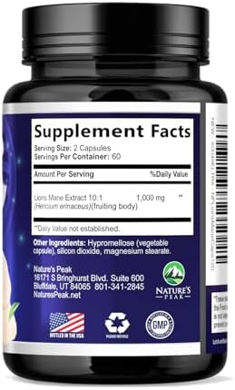 Lions Mane Supplement - Lions Mane 1000mg Per Serving - Extra Strength Lion’s Mane Mushroom - Superfood for Natural Memory & Focus Support, Brain, Immune Health Support - USA Bottled - 120 Capsules