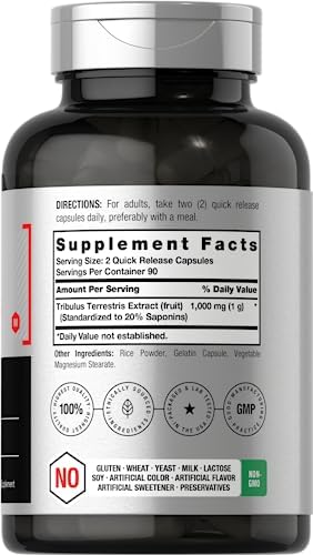 Horbaach Tribulus Terrestris for Men | 1000mg | 180 Capsules | Extract Supplement | Non-GMO and Gluten Free