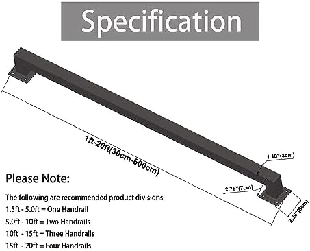 Staircase Handrail 1ft-20ft Complete Kit，Black Galvanized Industrial Pipe Railing Indoor&Outdoor Stair Railing/Safety Handle with Wall Mount Support. (Size : 1ft)