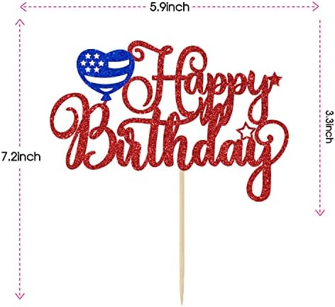 4th of July Happy Birthday Cake Topper, 4th of July Cake Decorations, Happy Birthday America, Patriotic Birthday Party Decorations, Red and Blue Glitter