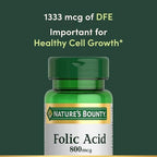 Nature's Bounty Folic Acid Supplement, Supports Cardiovascular Health, 800mcg, 250 Tablets