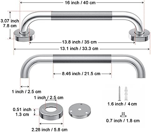16 Inch Anti-Slip Shower Grab Bar, iMomwee Chrome Stainless Steel Bathroom Grab Bar Handle with Textured Grip, Shower Balance Bar, Safety Hand Rail Support, Handicap Elderly Senior Assist Bath Handle