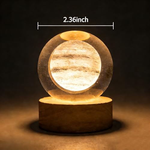 3D Jupiter Crystal Ball, 2.4inch Universe Gifts Decorative Quartz Glass Ball, Space Laser Engraved Model Astronomy Decor, Paperweight Physics Display Sculpture Home Decor Crafts for Friends