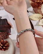 Vintage Lotus 925 Sterling Silver Plated Cuff Bracelet Bangle, Adjustable Silver Bangle Silver Jewelry for Women