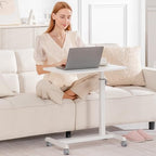 GTPLAYER Mobile Small Standing Desk, Sit Stand Portable Rolling Laptop Desk with Lockable Wheels, Adjustable Height Overbed Bedside Table Computer Workstations, White