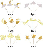 24 Pack Little Star Cupcake Toppers Glitter Moon Cloud Cupcake Picks Twinkle Star Baby Shower Kids Birthday Wedding Party Cake Decorations Supplies Gold