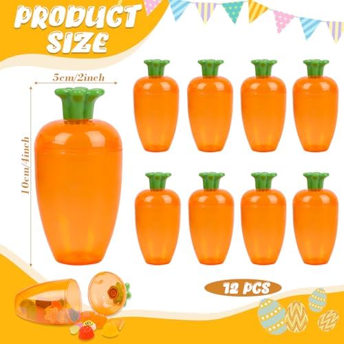 FOIMAS 12pcs Fillable Easter Containers Carrots Shaped Candy Containers for Easter Egg Hunt Home Decoration