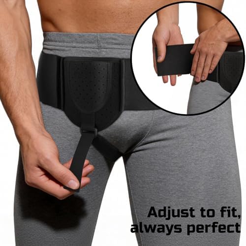 Hernia Belts for Men & Women, Inguinal Hernia Belt for Men Fits Left or Right Hernia, Hernia Support for Men With Adjustable Waist Strap & Compression Pressure Pad for Pre & Post-Surgery | Black
