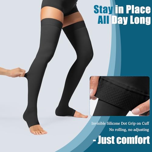 Thigh High Compression Socks,20-30 mmHg Open Toe Compression Stockings for Men Women,for Varicose Veins,Edema,DVT