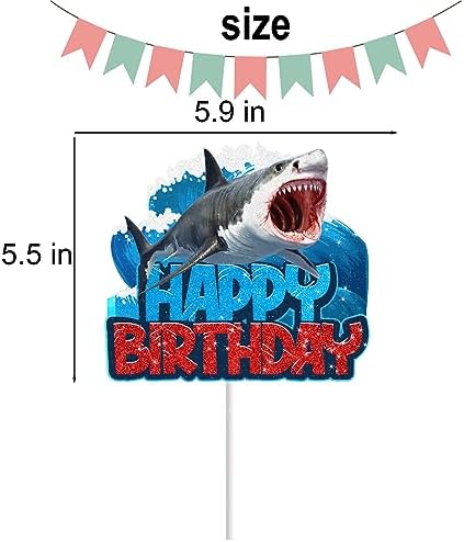 Shark Cake Topper for Boys Girls Baby Shower Happy Birthday Shark Fin Ocean Theme Party Supplies Decoration Blue Glitter Under the Sea Shark Cake Decorations