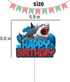Shark Cake Topper for Boys Girls Baby Shower Happy Birthday Shark Fin Ocean Theme Party Supplies Decoration Blue Glitter Under the Sea Shark Cake Decorations