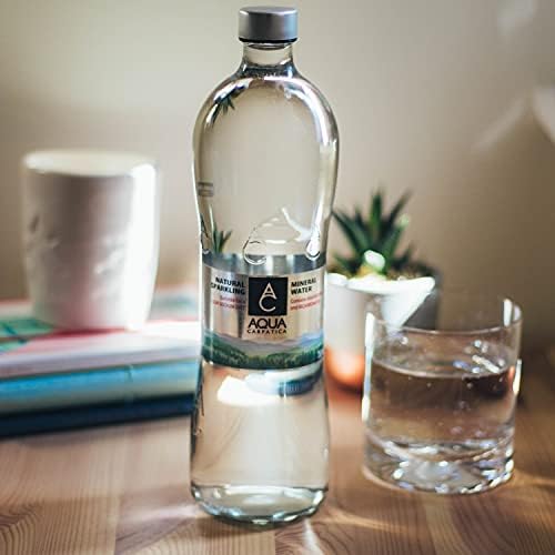 AQUA Carpatica Natural Sparkling Mineral Spring Water with Electrolytes, Naturally Carbonated in Glass Bottles, 750 ml / 25.36 oz. (12 Pack)