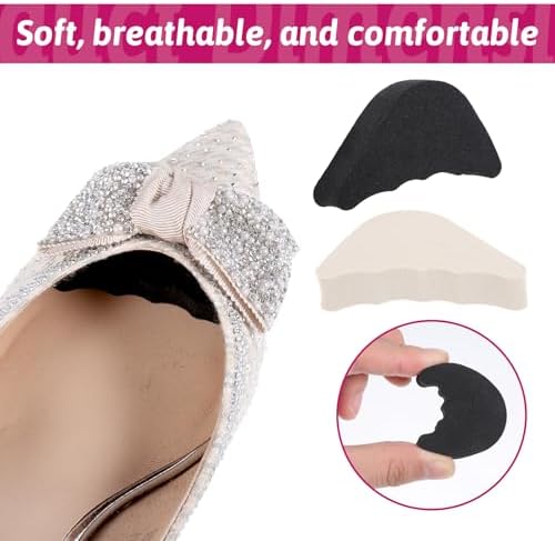 4 Pairs Shoe Toe Filler, Adjustable Toe Inserts for Shoes Half-Size Cushion Sponge Insoles, Make Shoes Fit One Size Smaller for Women & Men, Casual, Heels, Boots (Beige & Black)