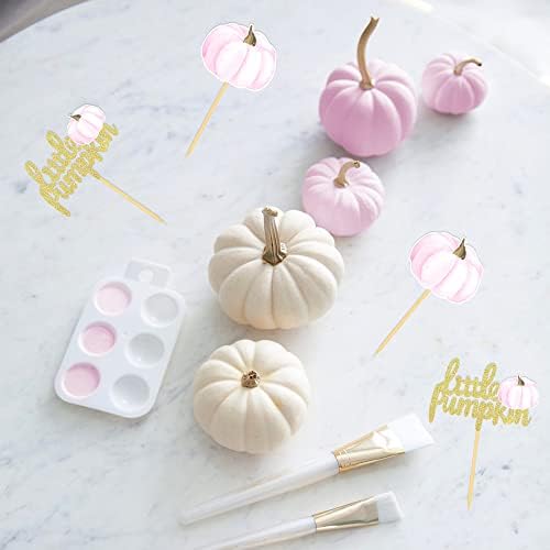 24Pcs Little Pumpkin Cupcake Toppers Baby Shower Decorations Pumpkin Birthday Supplies Cupcake Picks Pumpkin Gender Reveal Cupcake Toppers (pink)