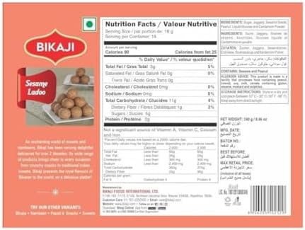 Bikaji Sesame Ladoo (Til Laddu) | 240g (8.4 oz) | Authentic Indian Sweets | Roasted Sesame Seeds & Jaggery Bites | Traditional Mithai | Healthy Winter Snack | Vegetarian |