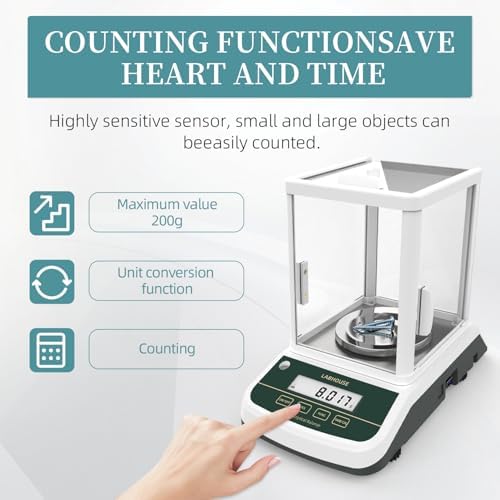 Digital Analytical Balance(Dual Display) High Precise 1mg 200g Lab Scale External Calibration for Laboratory Pharmacy Chemical Plant Jewelry Store,200g/0.001g