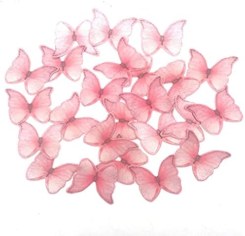 GEORLD Edible Wafer Paper Butterflies Set of 48 Pink Cake Decorations, Cupcake Topper