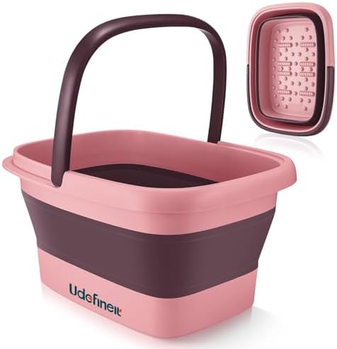 Udefineit Collapsible Foot Bath Basin with Handle, 15L/4 Gallons, Foldable Foot Bath Tub, Foot Soaking Basin with Massage Acupoint, Pedicure Foot Spa Tub for Home Dry Cracked Feet Treatment - Pink