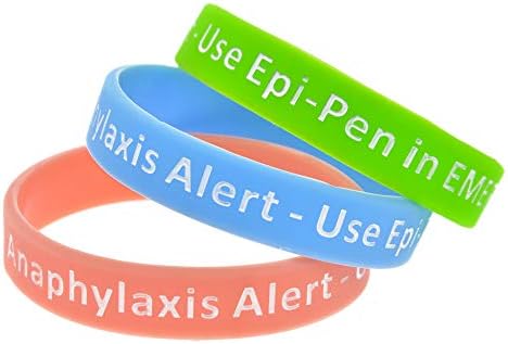 Lyndong 4 Pack Anaphylaxis Alert Bracelet Use Epi-Pen in Emergency Silicone Medical Alert Awareness Identification Wristbands for Man Women