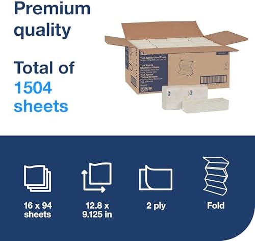 Tork Extra Soft Multifold Hand Towels White with Blue Leaf Print, H2 Dispenser Compatible 16 Packs x 94 Towels (101298)