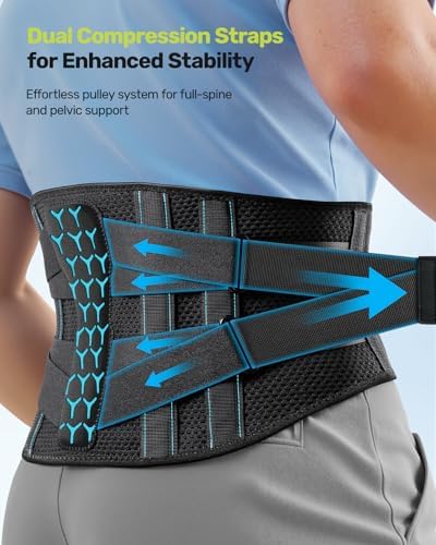 Rakiie Lumbar Back Brace with Removable Pad, Adjustable Lower Back Pain Relief Support for Men and Women, Comfortable Support Belt Ideal for Lower Back Pain, Sciatica, Scoliosis, Size XL (Waist: 45.3"-51.2")