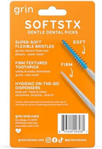 GRIN Softstx, Gentle Dental Picks, 90 Count, Soft Flexible Bristles, Textured Plaque Removing Toothpick, Minty Flavor, for Between Teeth, Refillable Hygienic Case, for Braces, Bridges, and Implants