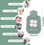 500ml Hot Water Bottle, 2-in-1 Small Hot Water Bottle with Cover Warm Water Bag with Soft Premium Faux Fur Cover Water Bag for Cold & Hot Compress Mini Hot-Water Bag for Women Men (Green)