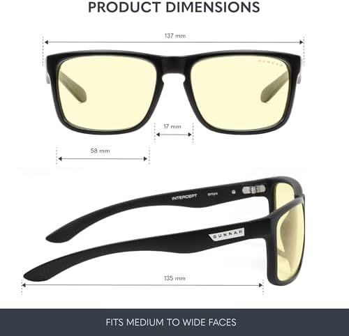 GUNNAR - Premium Reading Glasses - Blocks 65% Blue Light - Intercept, Onyx, Amber Lens, Pwr +1.5
