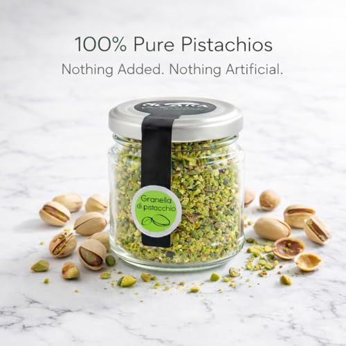 Sciara Chopped Pistachios – Sicilian Unsalted Pistachio Nuts from Bronte Italy – Premium Crushed Pistachios for Baking & Topping – Glass Jar 100g (3.5 oz)