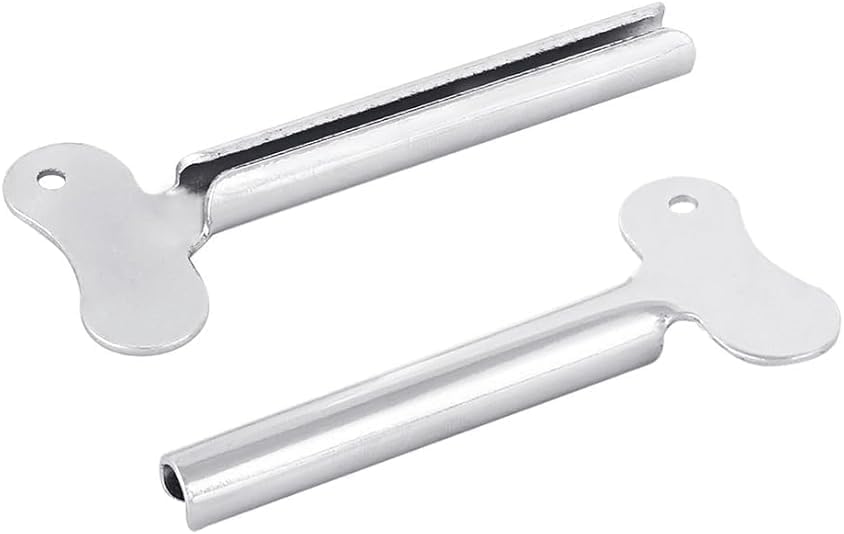 2Pcs Silver Stainless Steel Toothpaste Squeezer and Hair Dye Dispenser - Metal Roller Tube Wringer Tool for Bathroom and Salon Use | Durable Multi-Purpose Squeezing Tool with Safety Design