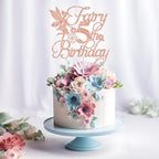Fairy 5th Birthday Cake Topper, Fairy Happy 5th Birthday Decorations, Girls Five Bday Cake Decor, Floral Fairy Bday Party Decorations, Rose Gold Glitter