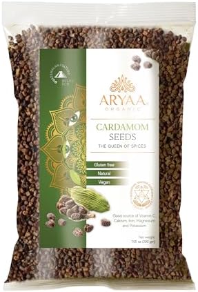 Aryaa Organic Cardamom Seeds 16oz | 100% Guatemalan Green Cardamom | Aromatic & Flavorful | Great for Cooking, Baking, and Beverages (200)