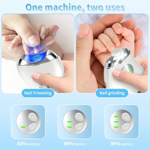 Automatic Electric Nail Clipper, 2 in 1 Baby Nail Trimmer with LED Light & Storage Box, Rechargeable Portable Fingernail Cutter with 3 Speed Gears, Safe Nail File for Babies, Kids, Adults