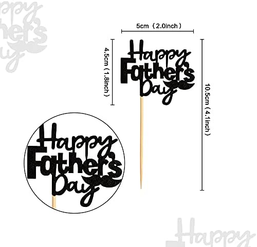 Ercadio 24 Pack Happy Father's Day Cupcake Toppers with Moustache Glitter Happy Father's Day Cupcake Picks Decorations for Best Super Dad Theme Party Blue