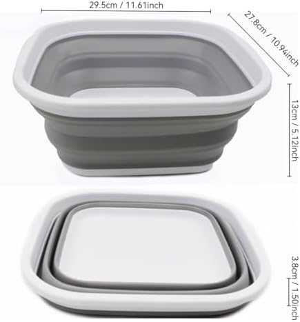 SAMMART 5.5L (1.4 Gallons) Collapsible Tub-Foldable Dish Tub-Portable Washing Basin-Space Saving Indoor/Outdoor & Canping Plastic Washtub/Dish Pan (1, White/Grey)