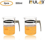 Glass Beaker with Handle, Vol. 500ml, 3.3 Borosilicate Griffin Low Form with Printed Graduation,Pack of 2, UBG1050